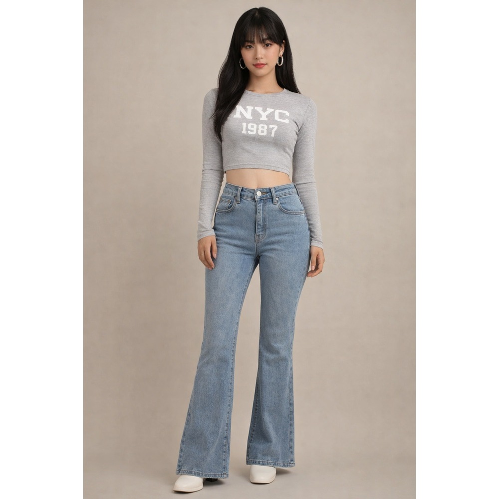 Romwe High Waisted Flare Jeans Y2K Distressed‎ Cross Back Pocket *SZ Small 26/30